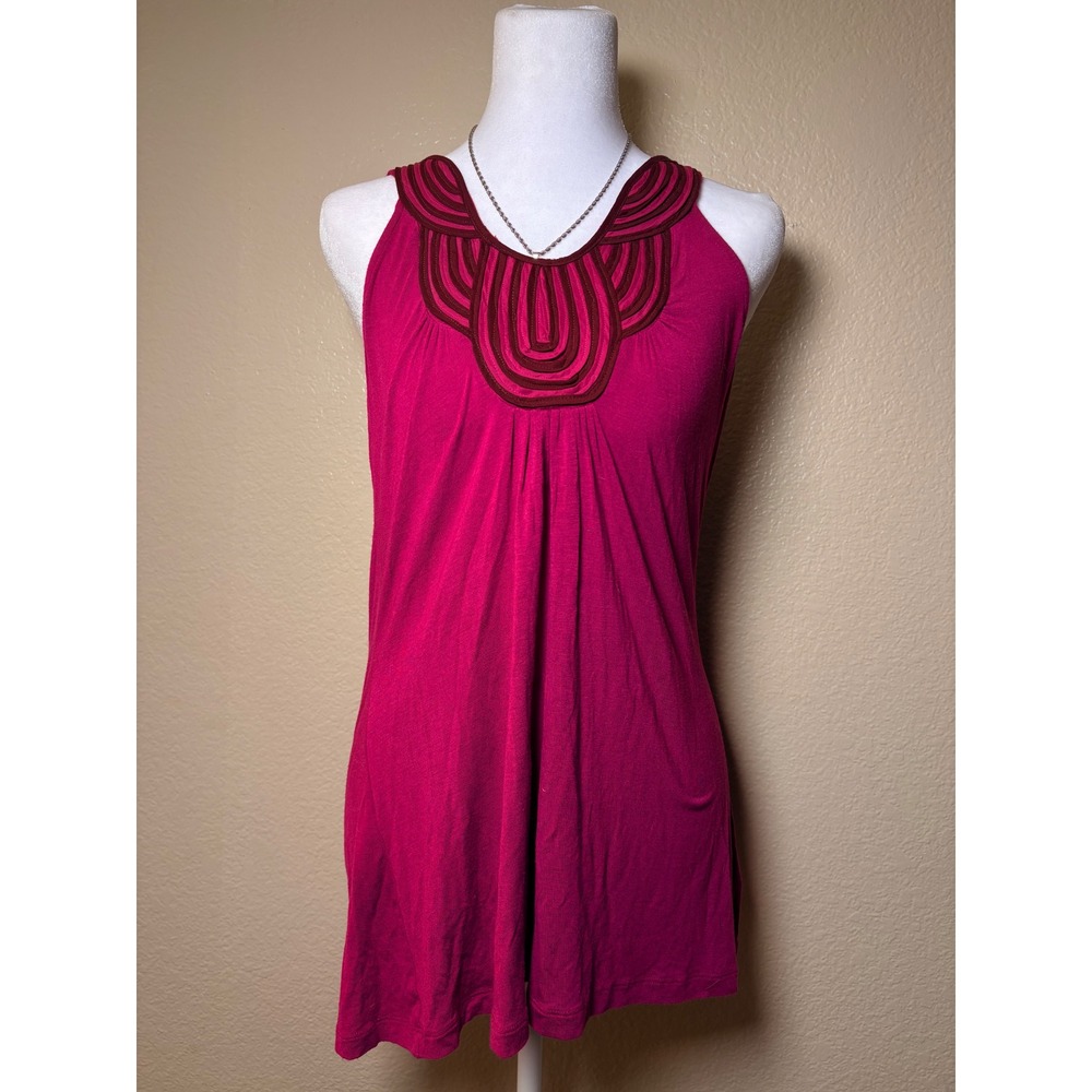 Y2K Mossimo Pink Sleeveless Tank Top Embroidered Bib Neck Magenta XS #9